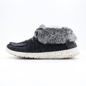 Hey Dude Britt Black Knit Fold-Over Faux-Fur Trim Ankle Boots - Women's 9